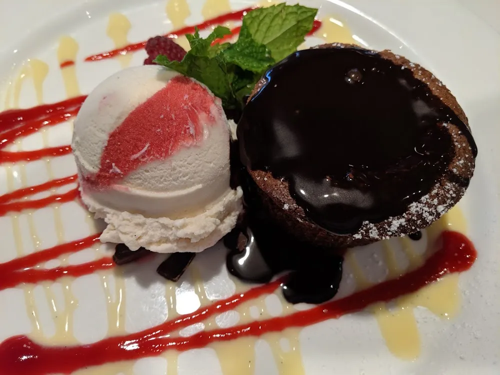 Chocolate Lava Cake with Vanilla Raspberry Ice Cream